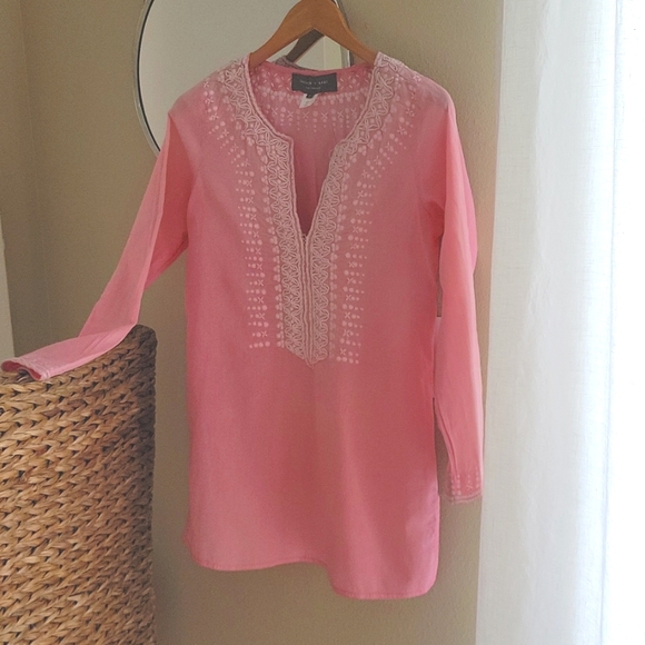 Sachin + Babi Tops - Sachin and Babi pink tunic with white embroidery (S)